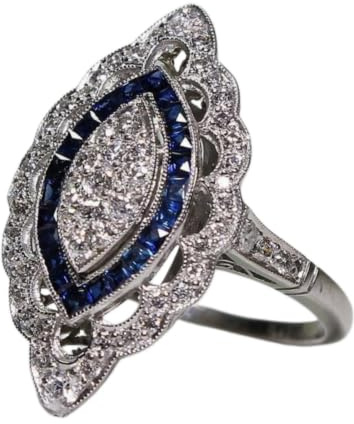 HCMA Anillo de encanto retro para mujer, accesorios de joyería de plata, anillo de piedras preciosas de circonita de zafiro, regalo de joyería de compromiso de boda
