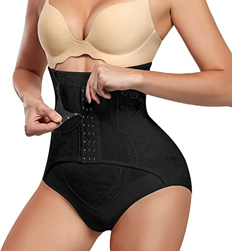 KUMAYES Mutande - Bragas para Mujer con Cintura Alta y Reductora, para el Abdomen, Planas, Shapewear, Negro, S