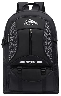 QQYG 60L Herren Erweiterbarer Outdoor Rucksack Angeln Bergsteigen Reise Sport Rucksack Schultasche Camping Bergsteigen Tasche,Preto,34 * 13 * 56CM