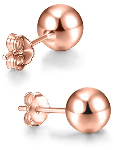 day.berlin 925 Silber Kugel Ohrstecker in Rosegold 18k vergoldet, runde Damen Ohrringe, 6mm Durchmesser rhodiniert mit Anlaufschutz, Ball Studs nickelfrei und wasserfest