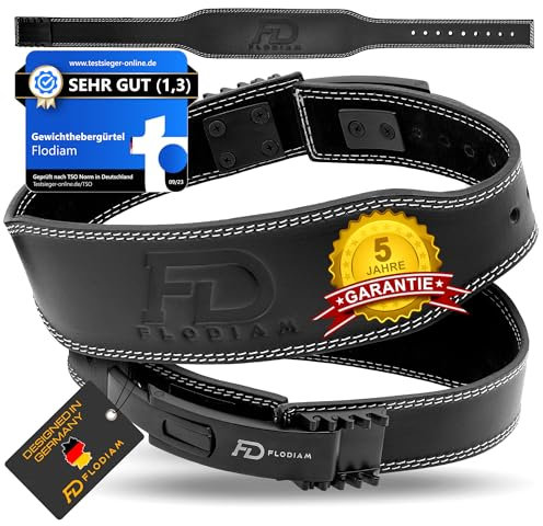 Flodiam Gewichthebergürtel für Damen und Herren [Schnellverstell Hebelverschluss] Echtleder Gym Lifting Belt mit Hebelschnalle | Gewichtheben, Bodybuilding | Größe S (62-80 cm)