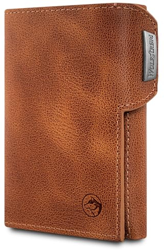 Wolfstrøm Slim Wallet 'Svente' I 11 Karten Mini Geldbörse Herren Mit Münzfach, RFID Blocker I Damen Und Herren Portemonnaie Klein I Credit Card Holder Geldbeutel – Cognac