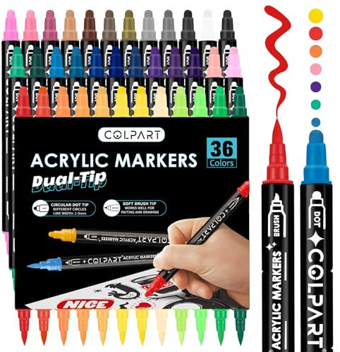 colpart Acrylfarben stifte Acrylstifte für Steine Wasserfest 36PCS Acrylic Paint Marker Stifte Steine Bemalen Set Ostereier zum Bemalen Für Kunststoff Glas Holz Keramik Metall Reifen Leinwand.