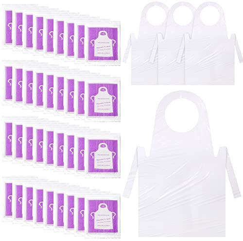 Tarpop 200 Pack Plastic Disposable Aprons 44 x 30 Inch Large Clear Aprons for Cooking Disposable Smocks for Adults Painting Picnic DIY Crafts Birthday Party, Meeting Various Needs