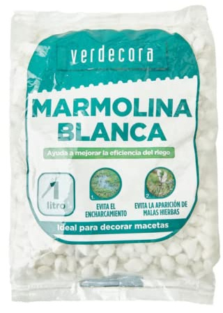 verdecora Marmolina | Favorece Drenaje y Tiene Uso Decorativo | Reduce frecuencia de riego | Decoración de Jardines y macetas | Saco de 1 litro (Portes INCLUIDOS) (Blanca)