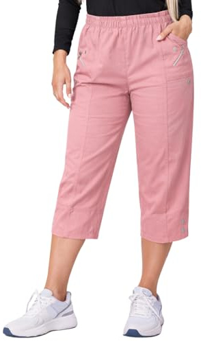 JM CLOTHING SS12 - Pantalones capri recortados para mujer, tres cuartos, suaves, 3/4, elásticos, con bolsillos en la cintura, pantalones cortos de verano, pantalones de talla grande