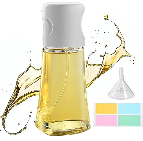 Fisynug Oil Sprayer,220ml Glass Olive Oil Spray Bottle for Cooking Air Fryer Oil Dispenser Oil Sprayer Mister with Sticker,Kitchen Gadgets Accessories for Salad Baking Vinegar Grilling