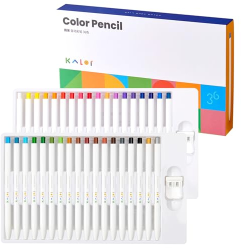 Kaco KALOR 36 Premium Color Mechanical Pencil Set, Refillable Soft Lead Cores, 36 Count, Pack of 1 Color Box, Drawing Sketching Pens Painting Supplies