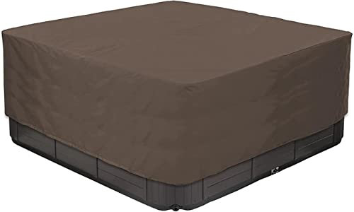 IBOWZ Couverture de Bain à Remous Carrée Couverture de Spa carrée extérieure en Polyester 210D imperméable, Protection UV pour Spa de Jardin, café, 231 x 231 x 90 cm