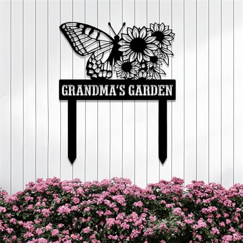 Personalisierter Schmetterling mit Sonnenblumen-Gartenschildern, benutzerdefinierte Schmetterlings-Hof-Schilder, Herbstgartenpfahl