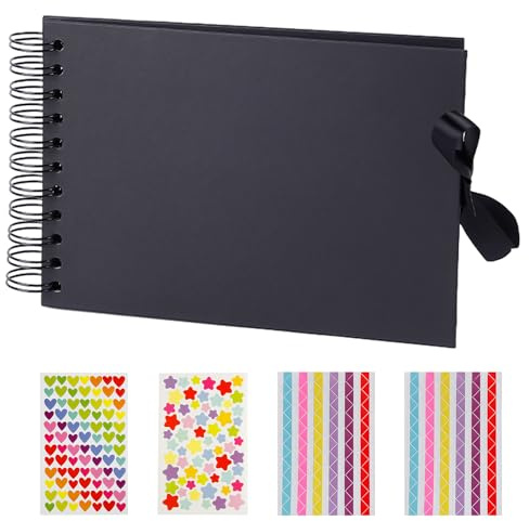 MAXQUU Álbum de Fotos A5 Negro Con 4 Pegatinas - Hojas Sueltas en Bobina, Diseño Personalizado DIY, Mini Álbum Con Páginas Negras