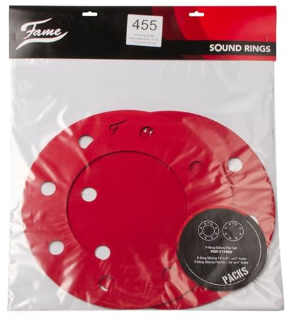 Fame FRSF-R F-Ring Skinny Flat Set, 14 Zoll, Rot, Schaumstoff Dämpfungsringe für Snare Drum, Schnelle Installation, Kontrollierter Trockener Sound, Vintage Charme, Reduzierte Lautstärke