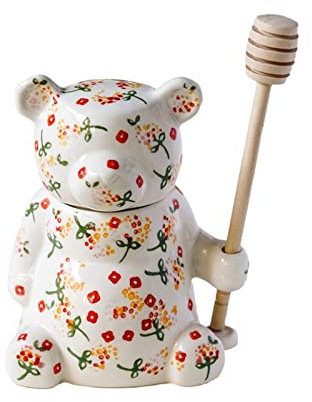 MBELLO Teedose aus Keramik, Honigtopf, bemalte Keramik, Vorratsdose, versiegelte Honiggläser, schöne Bären-Zuckerdose, Kreativität, Teedose, Küchen-Organizer, Ornamente, Honigglas