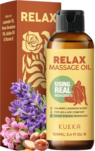 Kukka Massageöl öl [100% NATURREIN] Für Massagetherapie, Ganzkörperentspannung, wärmend für Frauen und Männer, mit Lavendel, Jojoba, Rosen - geranie & Vitamin E (100ml)
