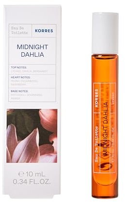 KORRES MIDNIGHT DAHLIA Eau de Toilette da donna in pratico formato da viaggio deluxe, profumo orientale e floreale con note di legno di cedro e peonia, vegano, 10 ml