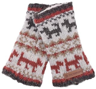 Pachamama Damen-Handwärmer aus Wolle, mit Fleece gefüttert, handgestrickt, Hunde-Spaziergangsmuster, Beige, Einheitsgröße, handgefertigt, Daumenschlitz, Thermo, extra warm, Fair Trade