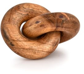Kimona Estatuas de madera de acacia, cadena de eslabones de madera de acacia, decoración de mesa de 2 eslabones, decoración de estantes, objeto decorativo para el hogar, casa de campo moderna (4 x 3 x