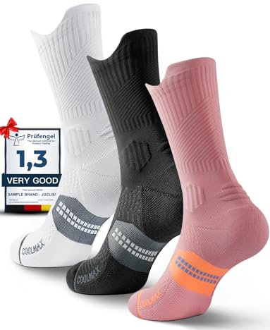Calcetines de compresión de viscosa de bambú para correr, calcetines que absorben la humedad, antiampollas, para senderismo,ciclismo (FR/ES, Números, 38, 42, Regular, Regular, Negro+Blanco+Rosa)