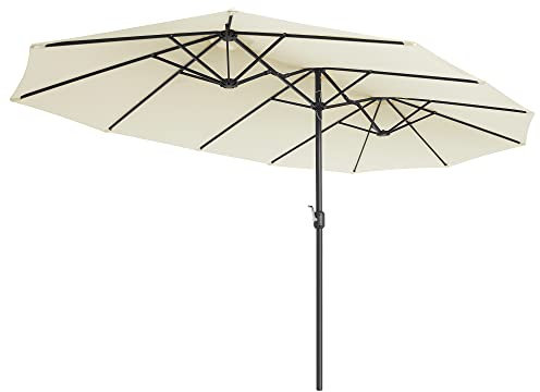 SONGMICS Ombrellone Doppio da Giardino, Parasole di 394 x 200 cm, Extra Grande, UPF50+, con Manovella, per Mercato Esterno Terrazzo, Base Non Inclusa, Beige GPU037L01