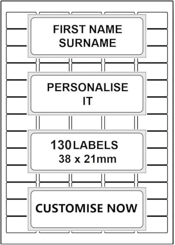 Personalised, Washable Name Labels (130 Labels) Stickers for Kids Clothes, School Uniform, Water Bottles, Shoes, Care Home. All Purpose Vinyl Stick On Waterproof Labels