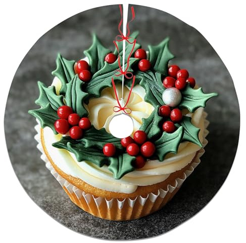 Gonna per albero di Natale con bacche di agrifoglio, in tessuto verde festivo, decorazione per la casa e le vacanze, feste di Natale, decorazione per interni ed esterni, 121 cm