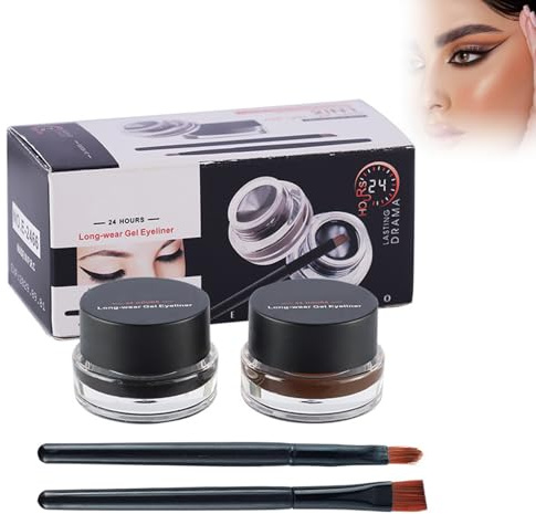Set de Delineador de Ojos y Gel para Cejas, Negro y marrón, eye cream | Delineador de Ojos y Gel para Cejas de dos Tonos en un solo Producto, Resistente al Agua y de Larga Duración