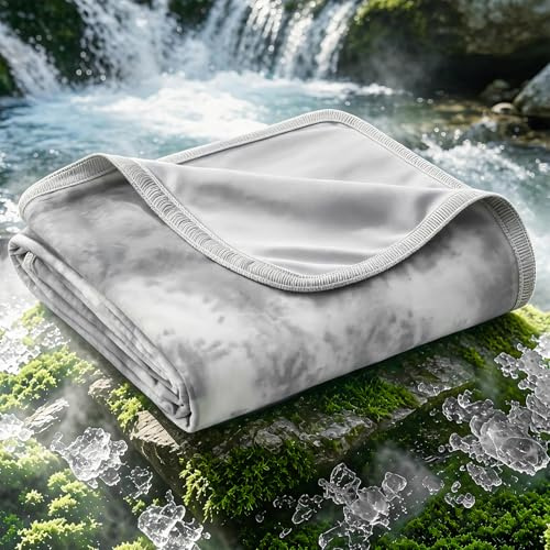 EMME Kühldecke Kühlende Decke, Arc-Chill Q-Max>0.45, 274 x 228 cm | 2 in 1 Doppelseitige Sommerdecke, Leicht Atmungsaktiv Tagesdecken, Sofa Decken,Bettüberwurf Kuscheldecke,Aquarell Grau
