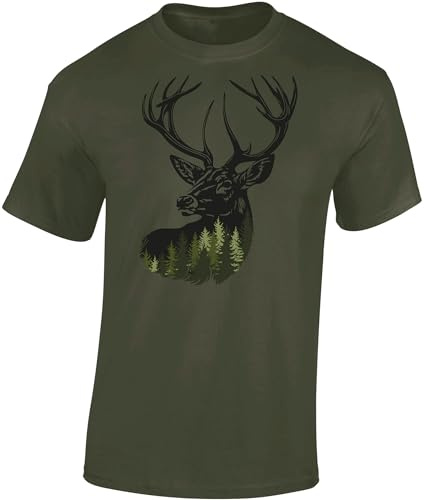 Baddery Jäger T-Shirt Herren - „Forest Deer“ (Army M)