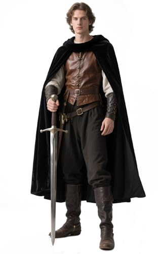 keland Capa con capucha medieval Renaissance con capucha larga de terciopelo para hombre y mujer (negro)