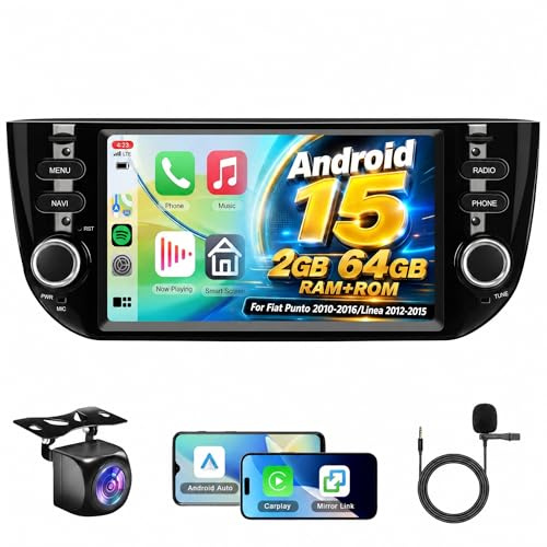 Motorsi Carplay Autoradio per Fiat Punto 10-16 Linea 12-15 con Android Auto, 2GB+64GB Android Bluetooth Car Stereo Schermo con GPS/WiFi/RDS/FM/SWC/USB/Mirror Link+AHD/CVBS Telecamera Posteriore