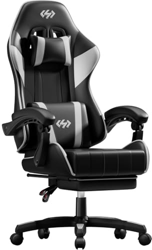 Precision Synergie Gaming Chair, Ergonomic Game Chair with Footrest, Reclining Computer Chairs with Lumbar Support & Headrest, Height Adjustable PC Chair for Adults with 360°Swivel Seat(White & Black)