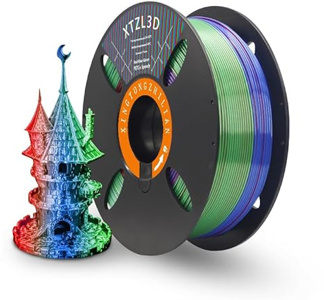 XTZL3D Tri-Color PETG Filament 1.75mm, 1kg, Rot/Blau/Grün, Dreifarbiges 3D Drucker Filament, Hochgeschwindigkeitsdruck, Maßgenauigkeit +/- 0,02 mm