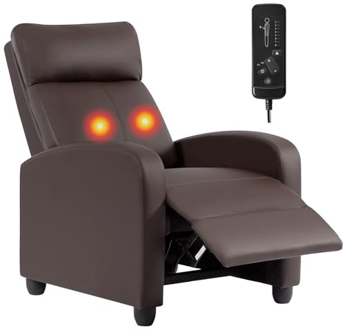 BestMassage | Recliner Chair | with 2 Point Massage Function | Leather Dark Brown | with Lumbar Support, Adjustable Push Back, Footrest & Padded Seat | Easy Assembly | for Living Room, Home Theatre