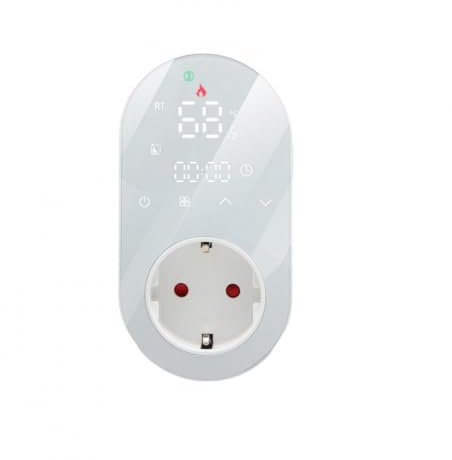 Thermostat LED WiFi Intelligent Tuya Prise UE Minuterie Sortie Mode de Chauffage et de Refroidissement 16A APP Télécommande et Commande Vocale (White)
