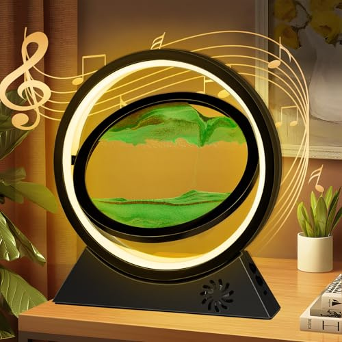 BuzzoXerex Sandbilder Zum Drehen, Fließende Sandmalerei mit LED Licht, Bluetooth Fähig 10 Zoll Bewegende Sandkunst 3D Dynamische Sandbild für Büro Wohnzimmer Schreibtisch (Schwarz-Grün)