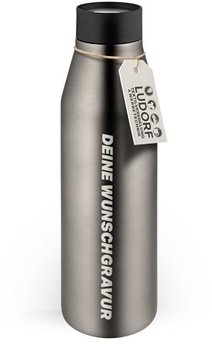 #teamludorf ClickTrip Thermosflasche 600ml Gunmetal – Personalisierbare Edelstahl Trinkflasche | Vakuumisoliert, BPA-frei, auslaufsicher | Geschenkidee mit Gravur (METALL)