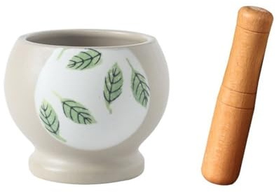 Piccolo mortaio e pestello lucidato, Set di spezie multifunzione in ceramica manuale, set di spezie for erbe aromatiche, macina spezie, macina erbe aromatiche(Green)