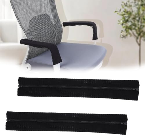 JYNXOR Fundas para reposabrazos de silla de oficina con Cremallera, 2 fundas protectoras elásticas de poliéster para sillas de oficina, alivia las molestias del codo (negro)