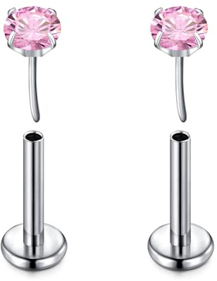 D.Bella 2 Stück G23 Titan Labret Piercing Ohrringe 16G Threadless Push In Lippenpiercing Lippenstab Nasenpiercing Helix Tragus Conch Piercing Schmuck