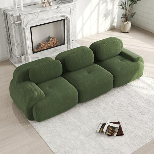 OOIILLEE Canapé 3 Places en Velours côtelé de Haute qualité, canapé modulable, canapé à Compression, antidérapant, Aucun Assemblage requis, accoudoirs ergonomiques et Housse hautement élastique, Vert