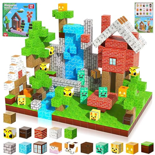 Heqishun Blocchi Magnetici per Bambini 100 PCS 2CM Costruzioni Magnetiche Cubi magnetici Building Blocks Serie Foresta per 3-12 Anni