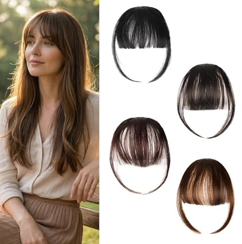 4 Stück Pony Haarteil, Clip In Pony,Natürlicher Pony-Look Mit Schläfen Für Den Alltag, Hochzeit, Party（Vier Farben）