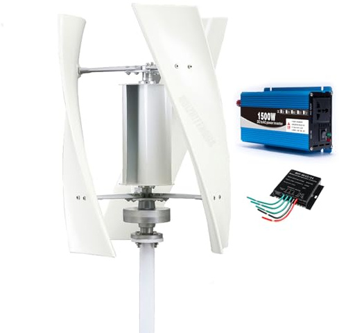 HUIZHITENGDA Kit di Turbina Eolica A Flusso Magnetico Verticale Senza Nucleo 1500W 12V/24V/48V, Generatore Eolico A 3 Pale, per Energia Domestica/Commerciale/Industriale (con Controller MPPT),24v