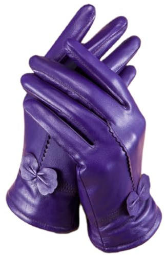 YISENJEE Damen Handschuhe Leder Damen Winter Wärme Leuchtende Farbe Mini Schleife Leder