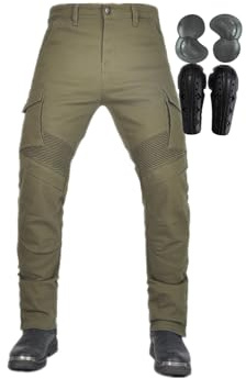 Herrmotorcykelbyxor (förlängda knäskydd) CE-bepansrade touringjeans, motocross-modell(Green,X-Large)