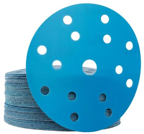 FASTPLUS 800-2000 Grit Blue Film 150mm Sanding Disc 15 Hole Hook & Loop | 6 Inch 50 Pack Waterproof Wet Dry Sandpaper for Automotive Clear Coat Wood Finishing and Smooth Surface Polishing