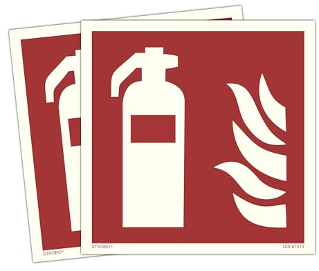 STROBO 2x Feuerlöscher Schilder – langnachleuchtend extra hell | PVC selbstklebend 15x15cm - DIN 67510