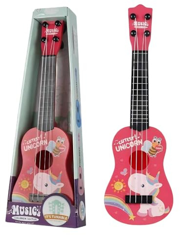 Gitarre für Kinder, 41cm Mini Gitarre Ukulele Musikspielzeug mit 4 Stimmbare Saiten, Gitarre Instrumente Spielzeug Musik Lernspielzeug Für Kleinkinder Anfänger Jungen Mädchen Geschenk (Rosa Einhorn)