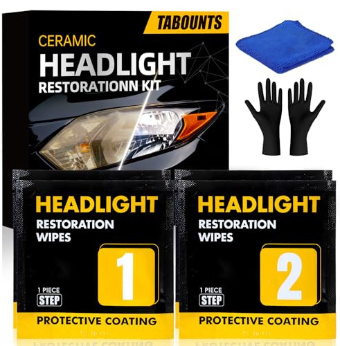 TABOUNTS Headlight Restoration Kit,Headlight Restoration Wipes - 3-Step Cleaning System, Removes Yellowing & Oxidation, Restores Clarity, Long-Lasting UV Protection for Safer Night Driving
