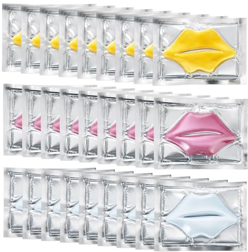 15 Pcs Lip Mask, Crystal Lip Shaped Sheets for Overnight Lip Care, Soft Smooth Lip Masks Sheets for Women Men, Daily Lips Care Routine Hydration Treatment (Golden Pink White)